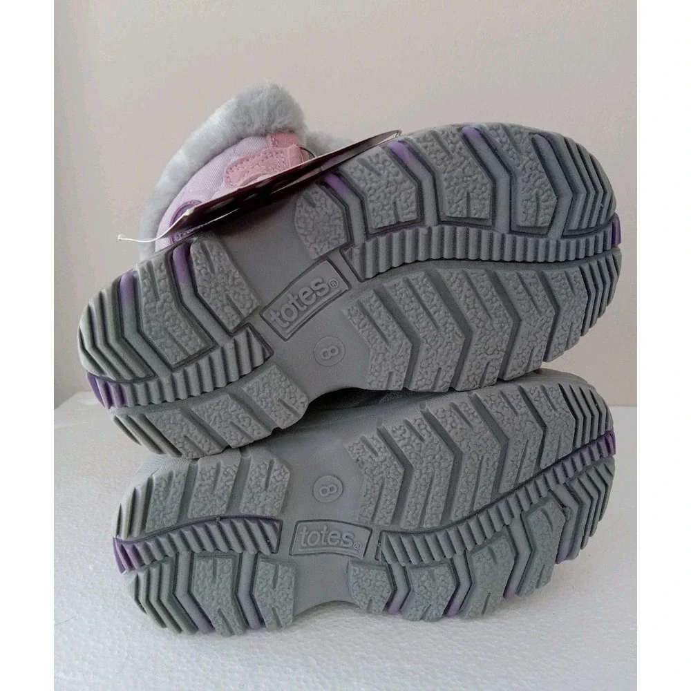 TOTES Winter Boots -TODDLER Size 8T - Lil Jenny -PINK Purple&Gray Bungee Closure